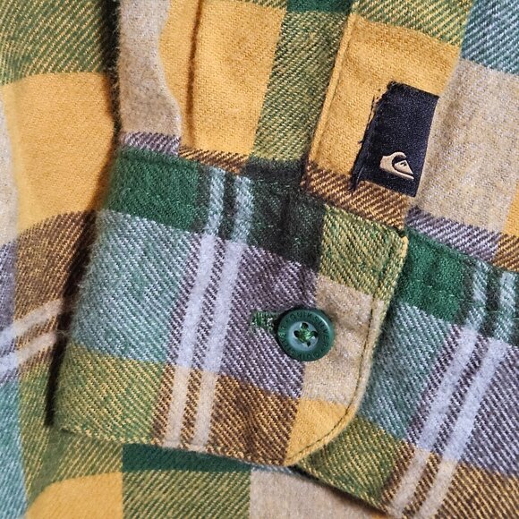 Quiksilver Mens Plaid Flannel Shirt Yellow/Green Long Sleeve Button-Up XL - Picture 7 of 16